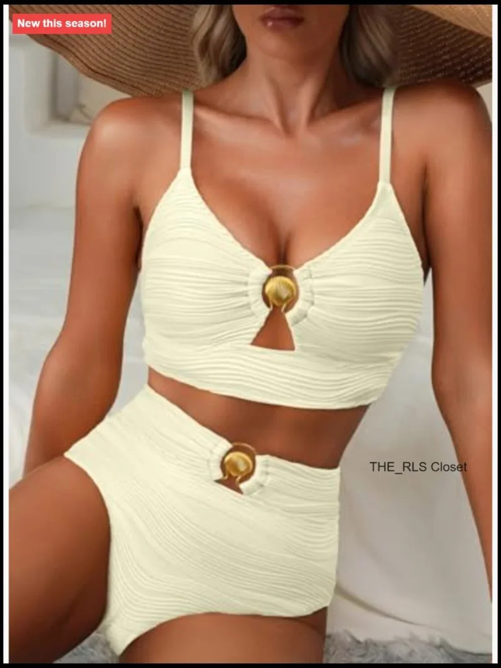 2 Piece High Waisted Bikini Set Textured Swimsuit Summer Beach Swimwear